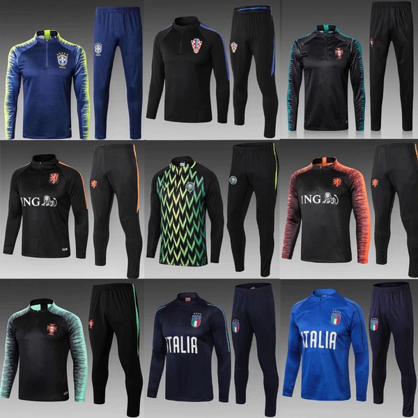 brazil netherlands italy soccer tracksuit 2019 portugals nigeriaes holland jacket jogging p.coutinho mbappe robben football training suit, Black